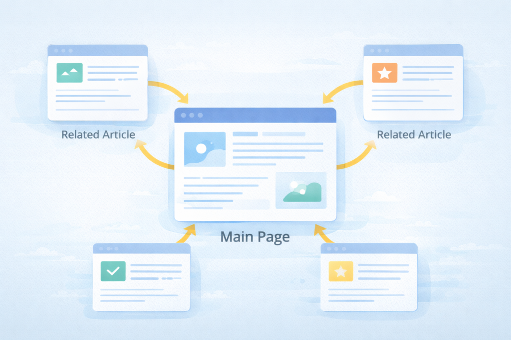 Infographic showing how internal links distribute authority between website pages.