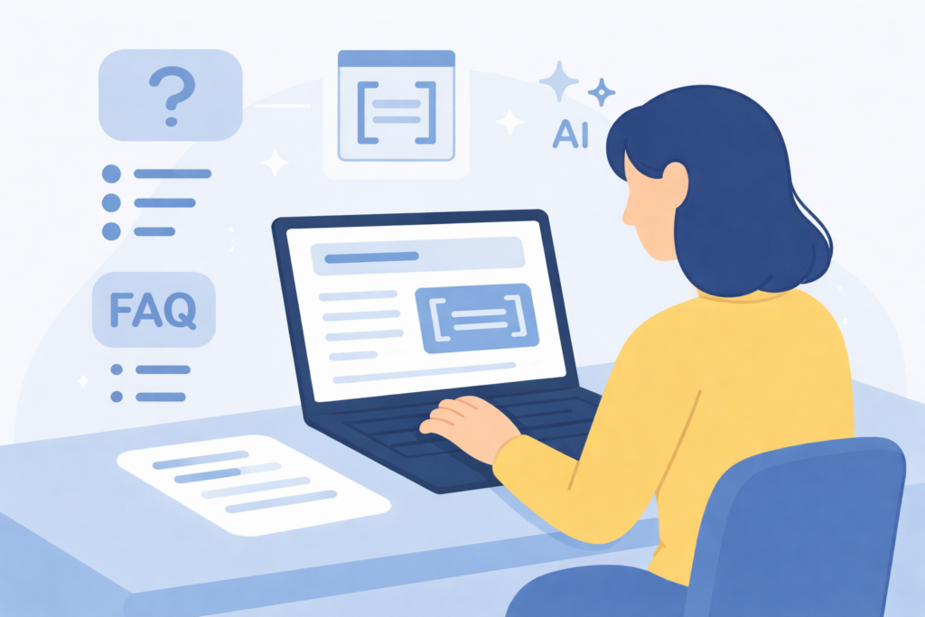 Illustration of a creator structuring content for answer engine optimization.