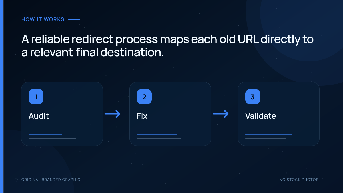 Five-step process for implementing and validating a 301 redirect