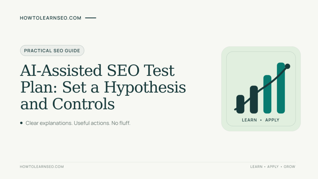 AI-assisted SEO test plan covering a hypothesis, comparison pages and measurement rules