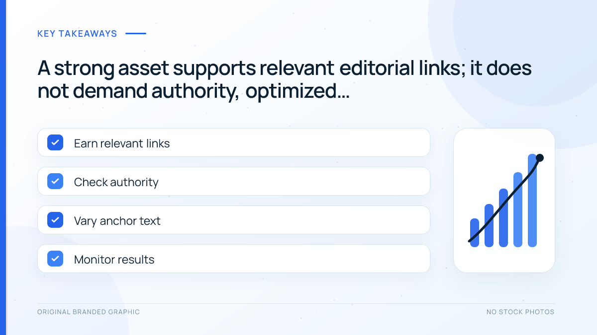 Four-part link-quality checklist covering relevance, authority, natural anchor text and monitoring