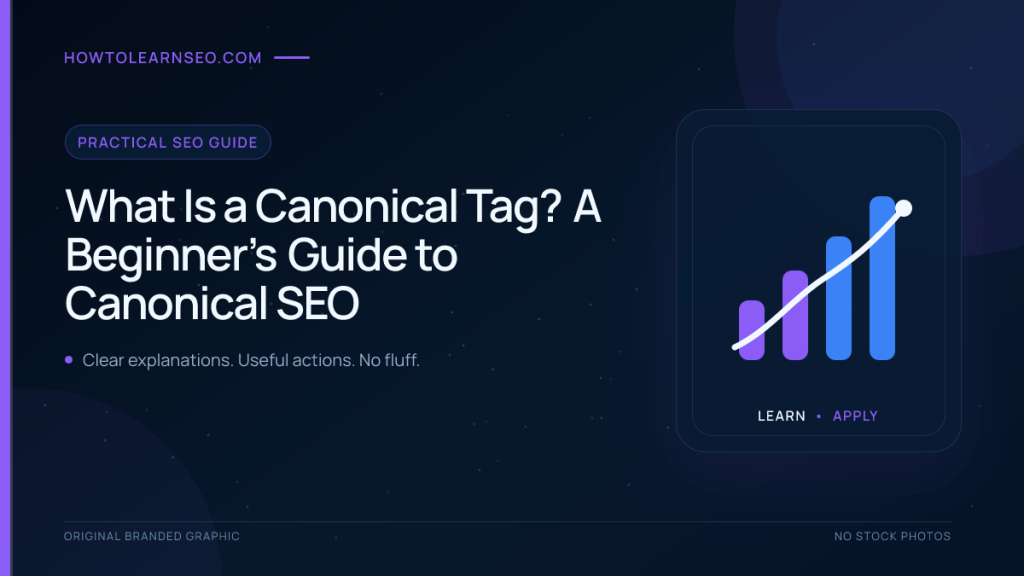 Canonical tag SEO guide showing multiple duplicate URLs consolidating into one preferred URL