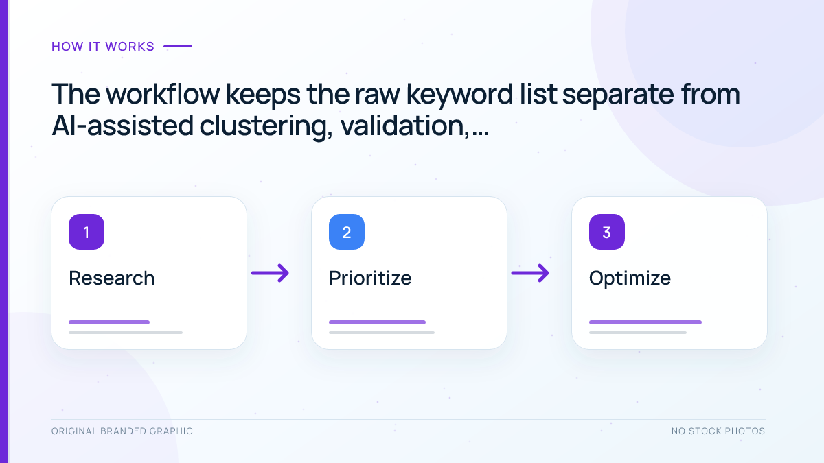 Six-step ChatGPT keyword clustering process from keyword cleanup to URL mapping