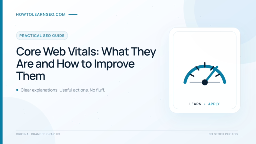 Core Web Vitals guide showing LCP, INP, and CLS performance metrics