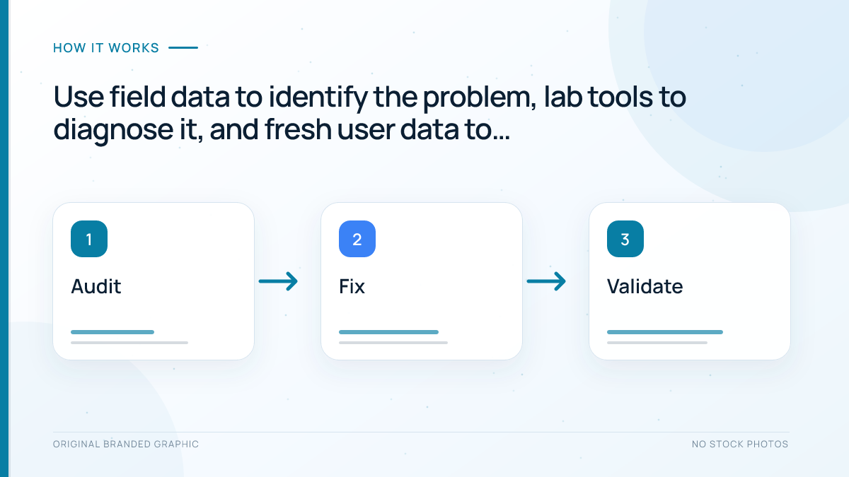 Core Web Vitals measurement workflow from field data through diagnosis and monitoring
