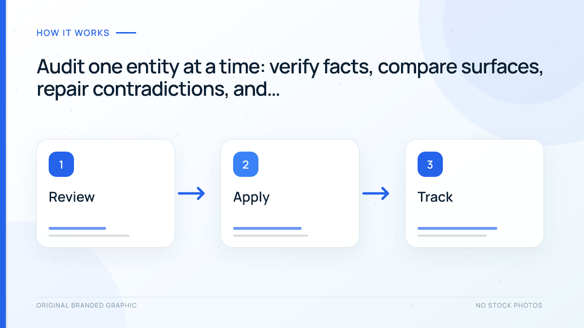Seven-step entity consistency audit workflow for WordPress
