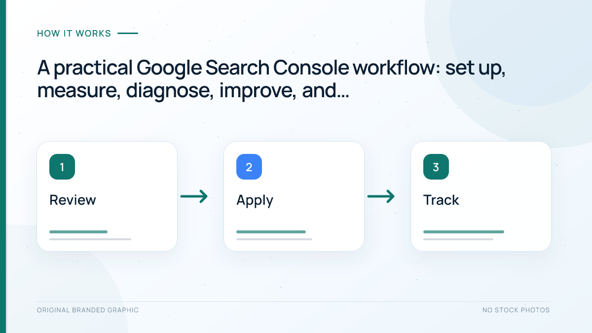 Five-step Google Search Console workflow from setup and measurement to improvement and validation