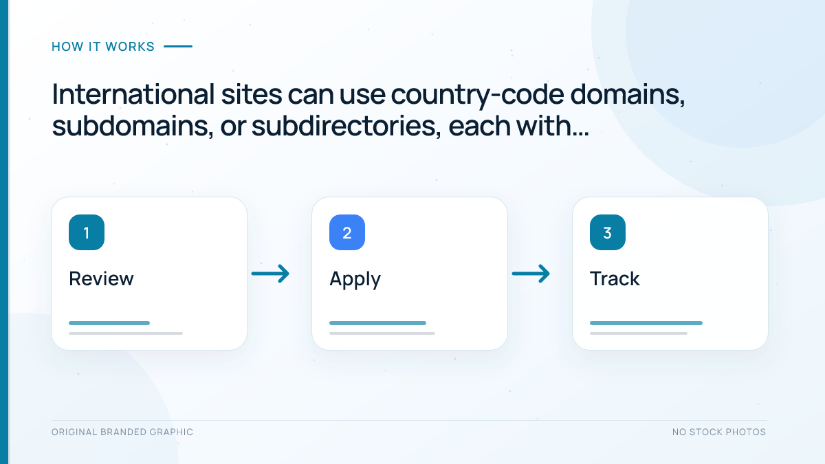 International URL structure options including country domains, subdomains, and subdirectories
