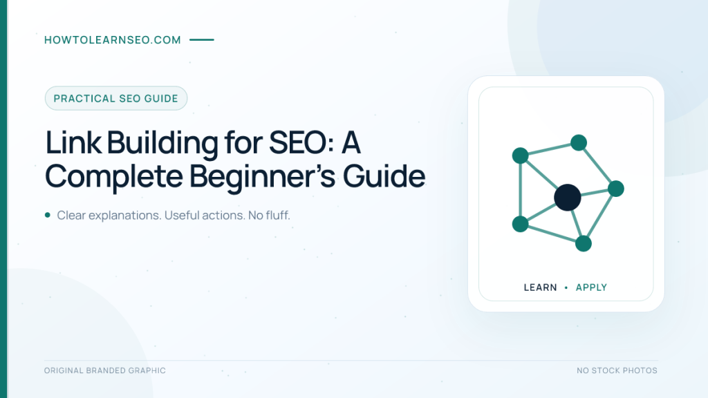 Link building for SEO guide showing connected web pages and editorial backlinks