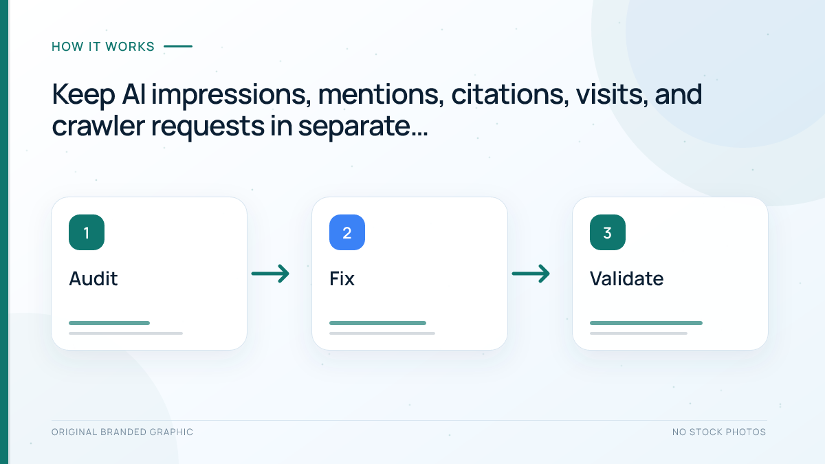 Five evidence layers used to track AI search visibility without mixing metrics