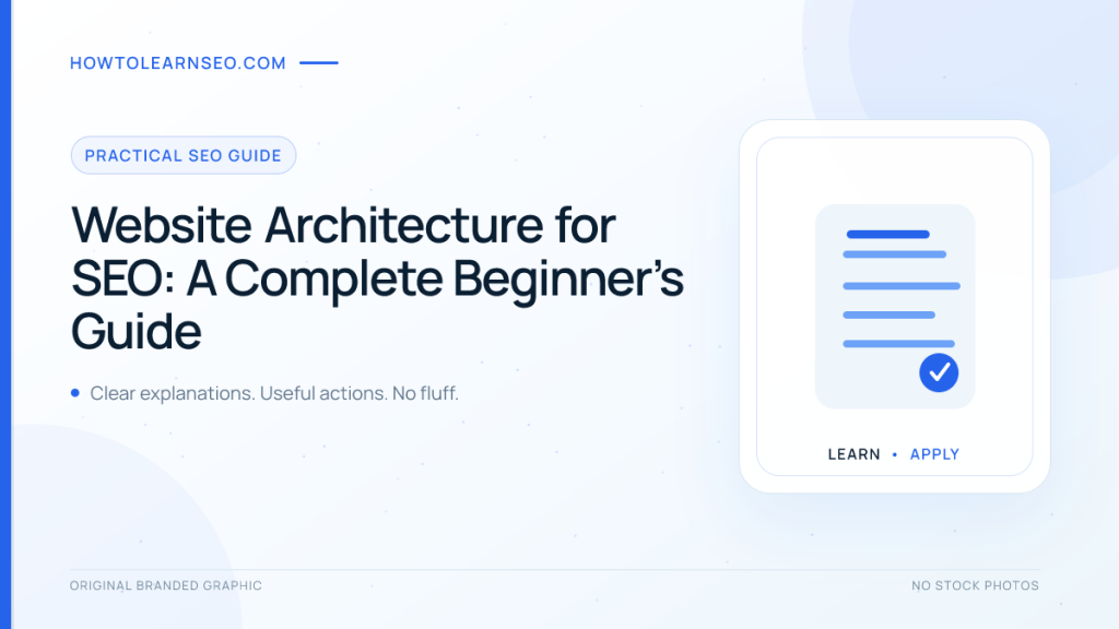 Website architecture for SEO showing a clear hierarchy of homepage, categories, hubs, and content pages
