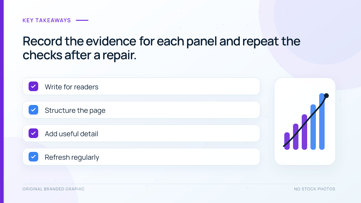 Checklist for recording accordion content availability, control usability and verified repairs