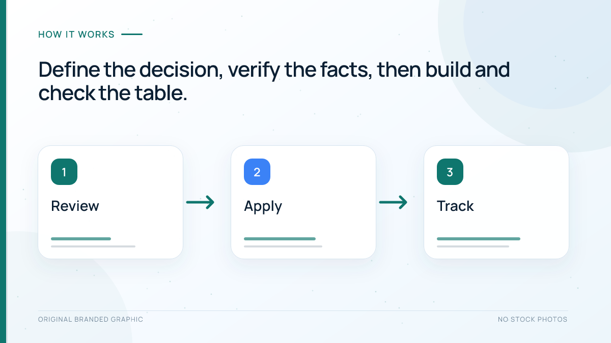 Process for planning, sourcing, building and verifying a WordPress comparison table
