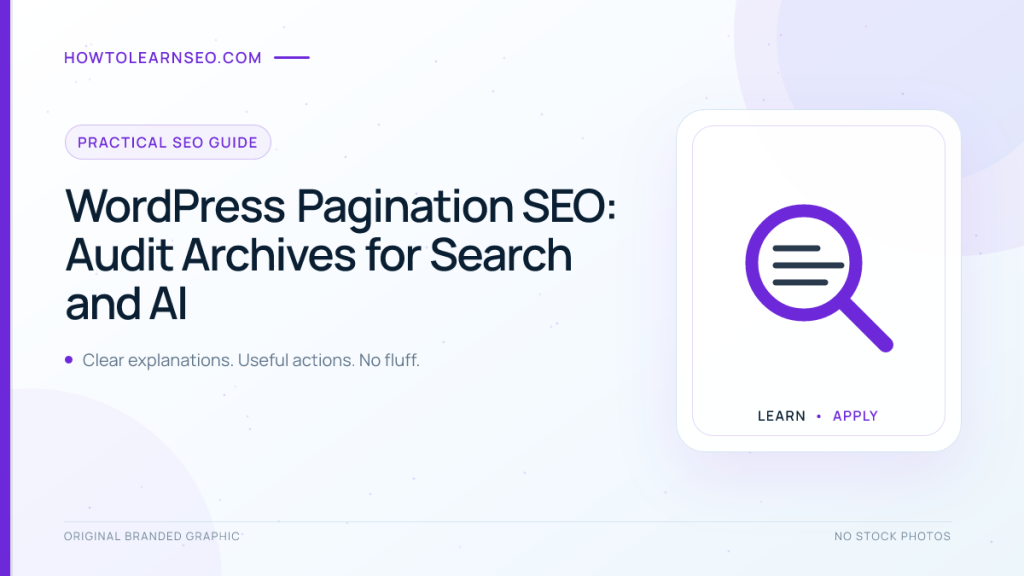 WordPress pagination SEO audit showing linked archive pages and a crawler discovery path