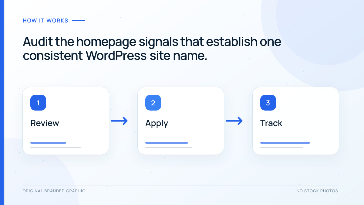 Process for comparing WordPress site title, homepage branding and WebSite schema