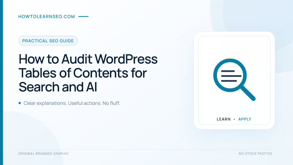 WordPress table of contents audit for headings, jump links, accessibility and search