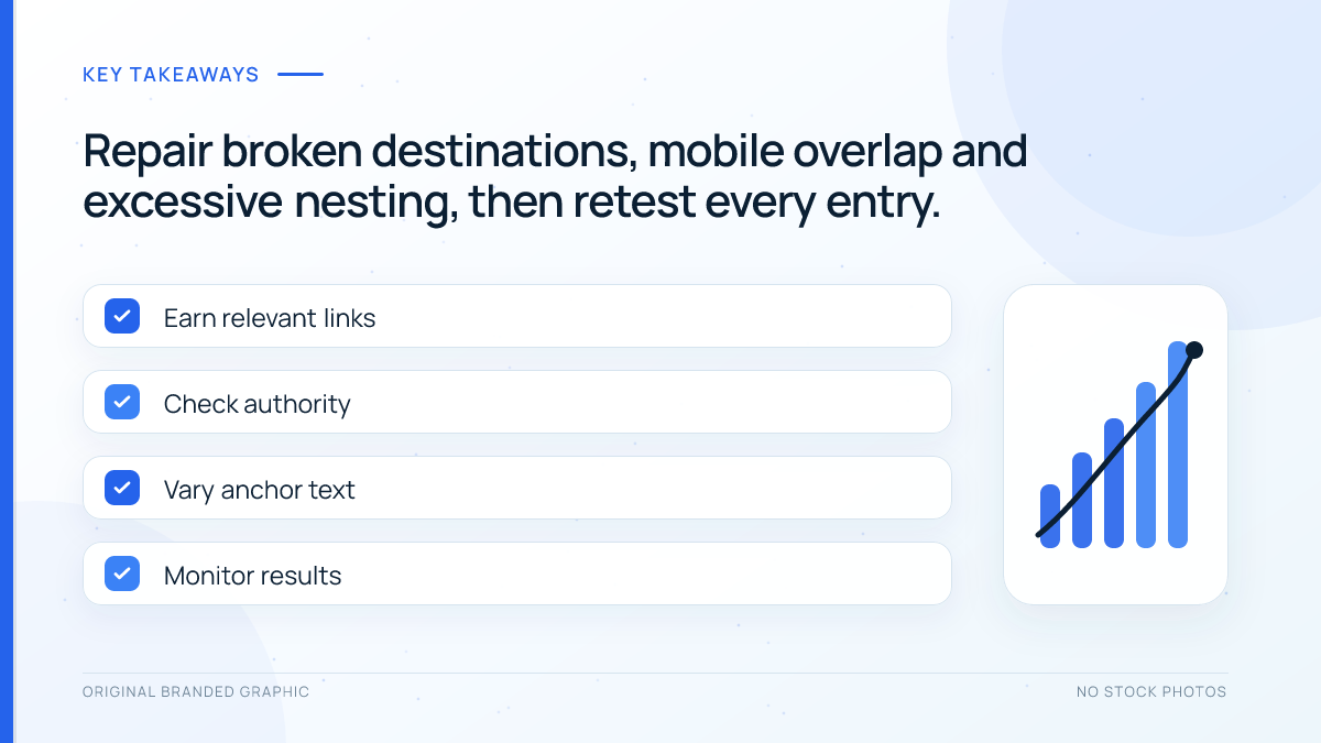 Illustrative before-and-after WordPress table of contents repair for broken targets and mobile overlap